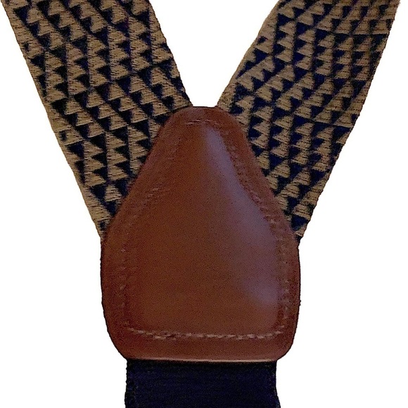 UNBRANDED Tan/Blue Geometric Pattern Textile and Leather Button On Suspenders - Picture 3 of 8